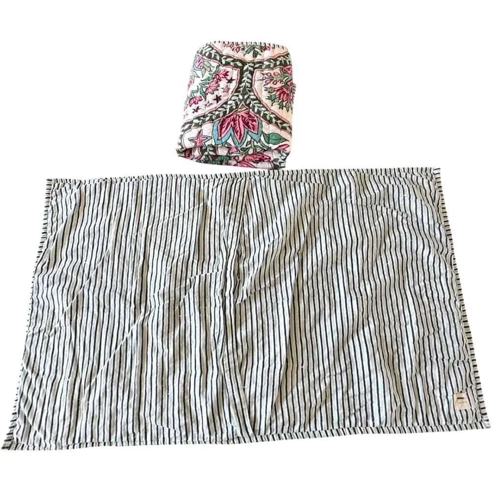 West Elm Rhode Mushroom Floral Stripe Reversible Cotton Percale King Sham Set